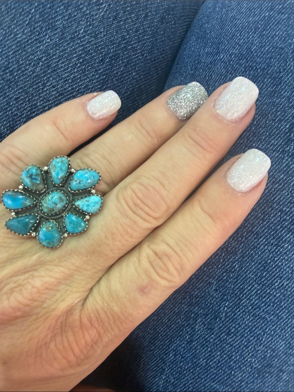 Turquoise Ithaca Peak Flower Cluster Ring - Women Jewelry Adjustable size - Picture 4 of 4
